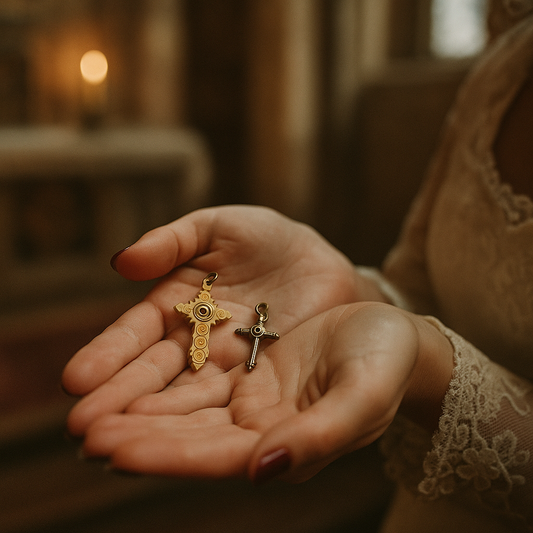 Coppia di antiche croci di fine ottocento con lenti Stanhope