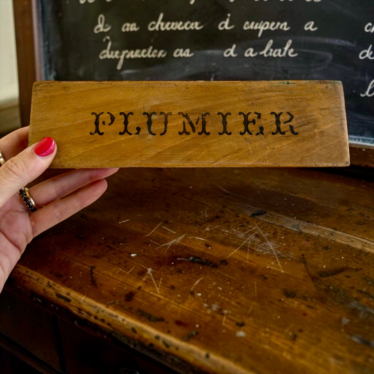 Antico plumier astuccio da scolaro i Gustave, primo ‘900 con utensili e porta pennino in osso