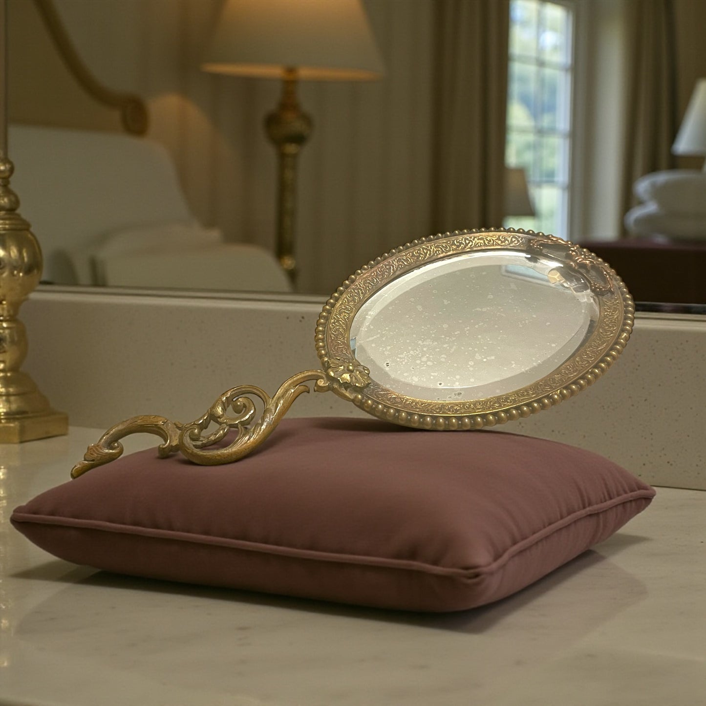 Antico specchio da mano al mercurio, fine ‘800 finemente lavorato