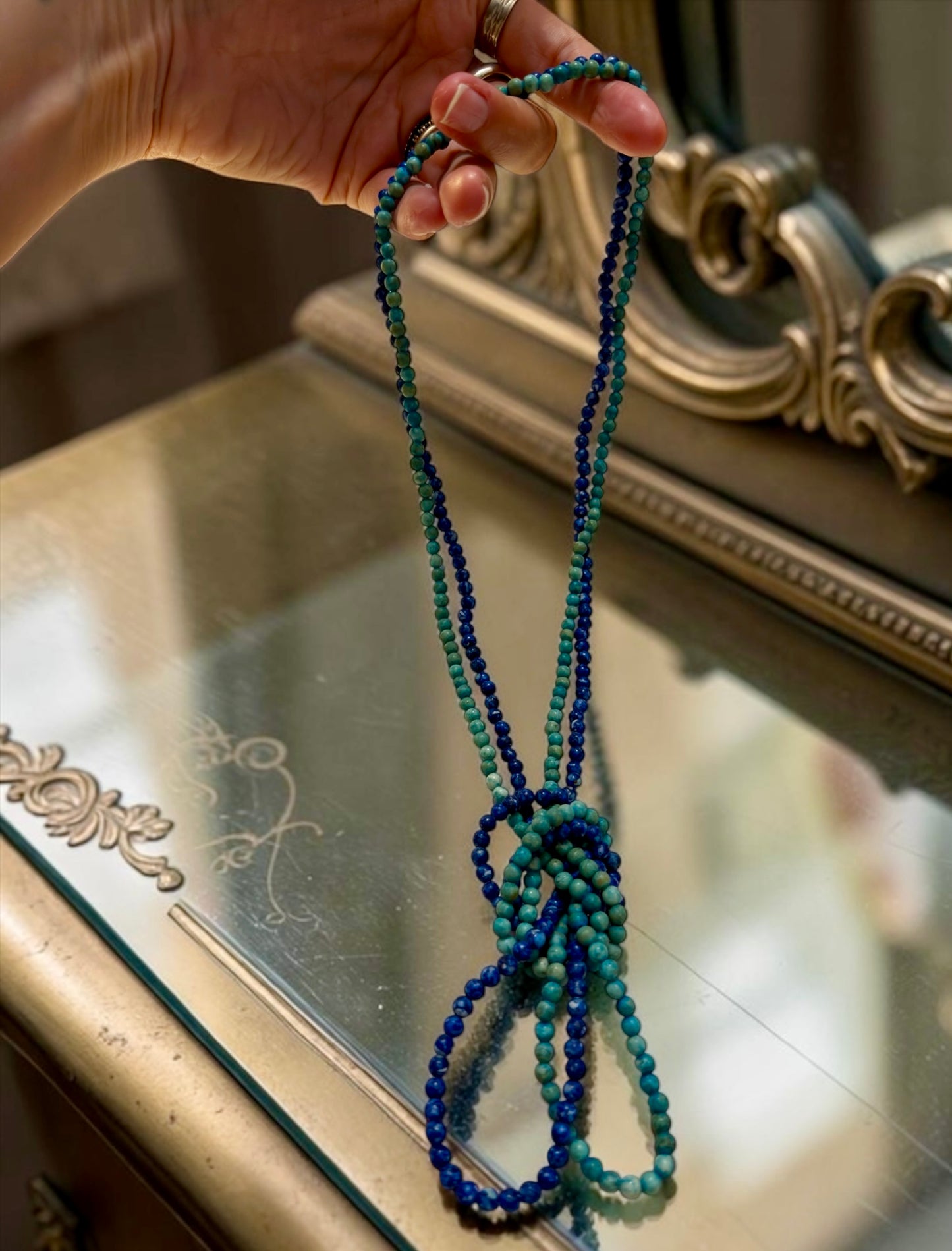Coppia collane anni ‘20 turchese e lapis grezzi in perle