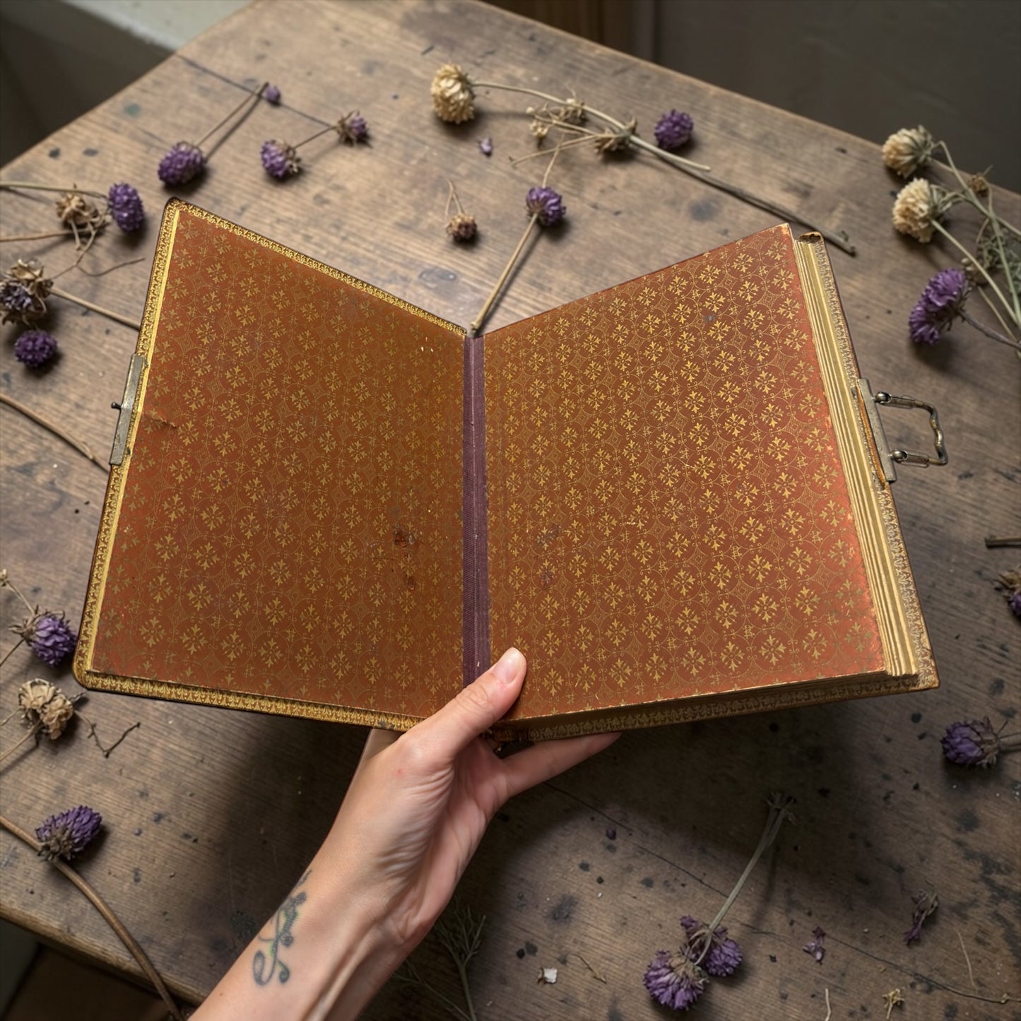 Antico album 1880-1900 completo con 28 fotografie d’epoca, dedica, data e copertine dipinte