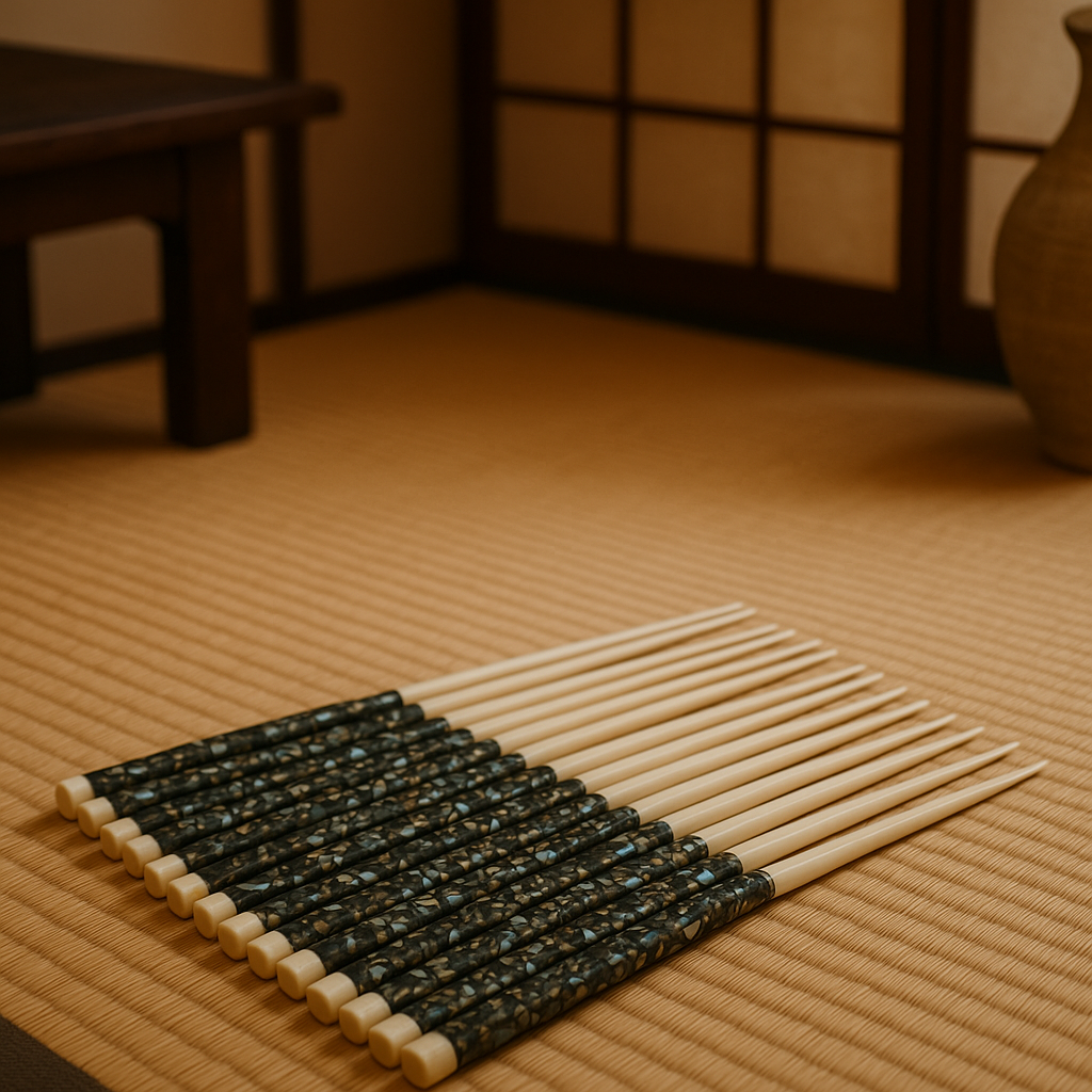 Set bacchette da tavola in osso levigato e madreperla, 70s-80s 12 pz