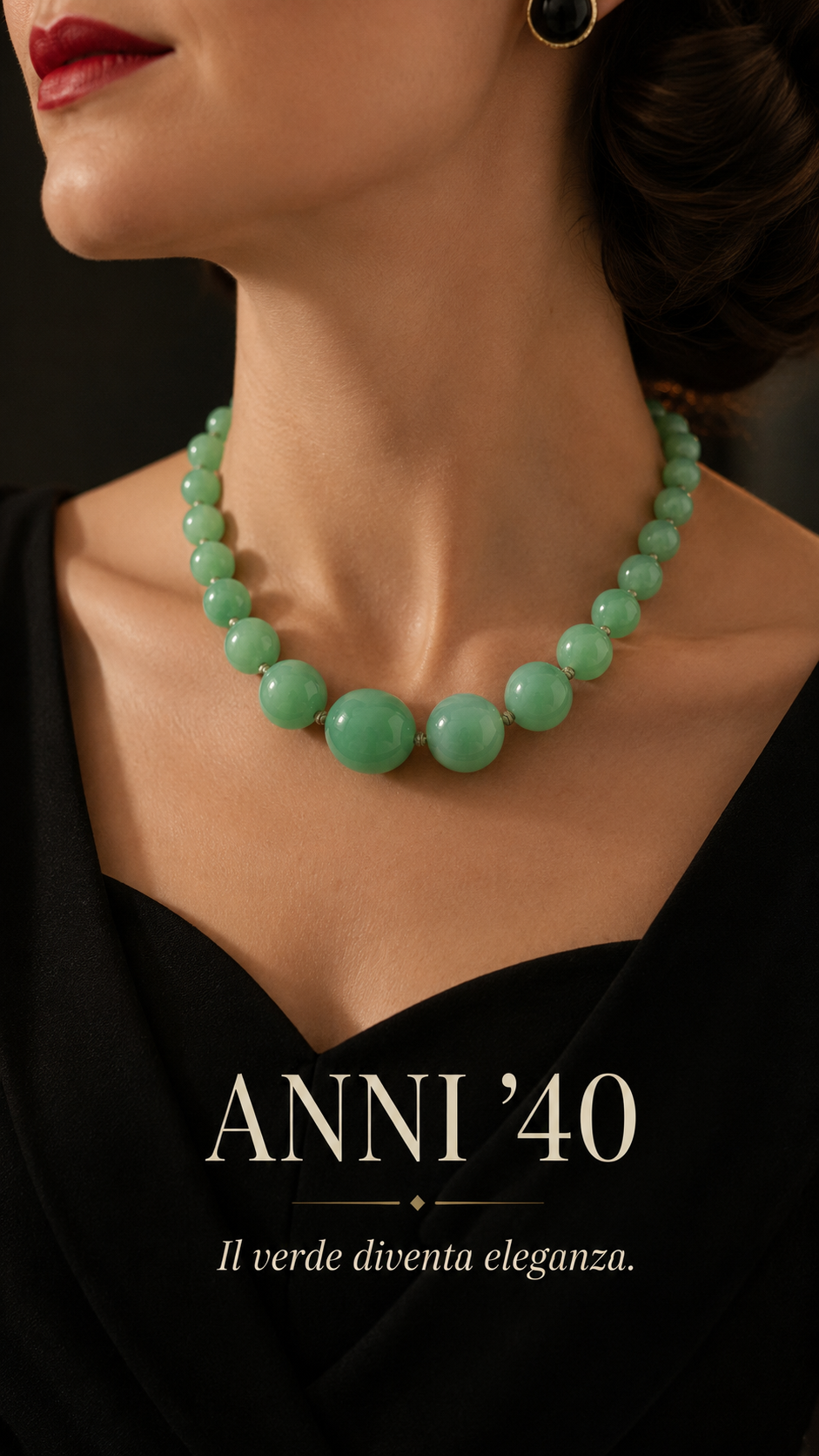 Collana collier perle di Jade Glass degradé anni ‘40 con chiusura a barilotto
