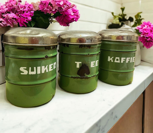 1930s enamel spice jars