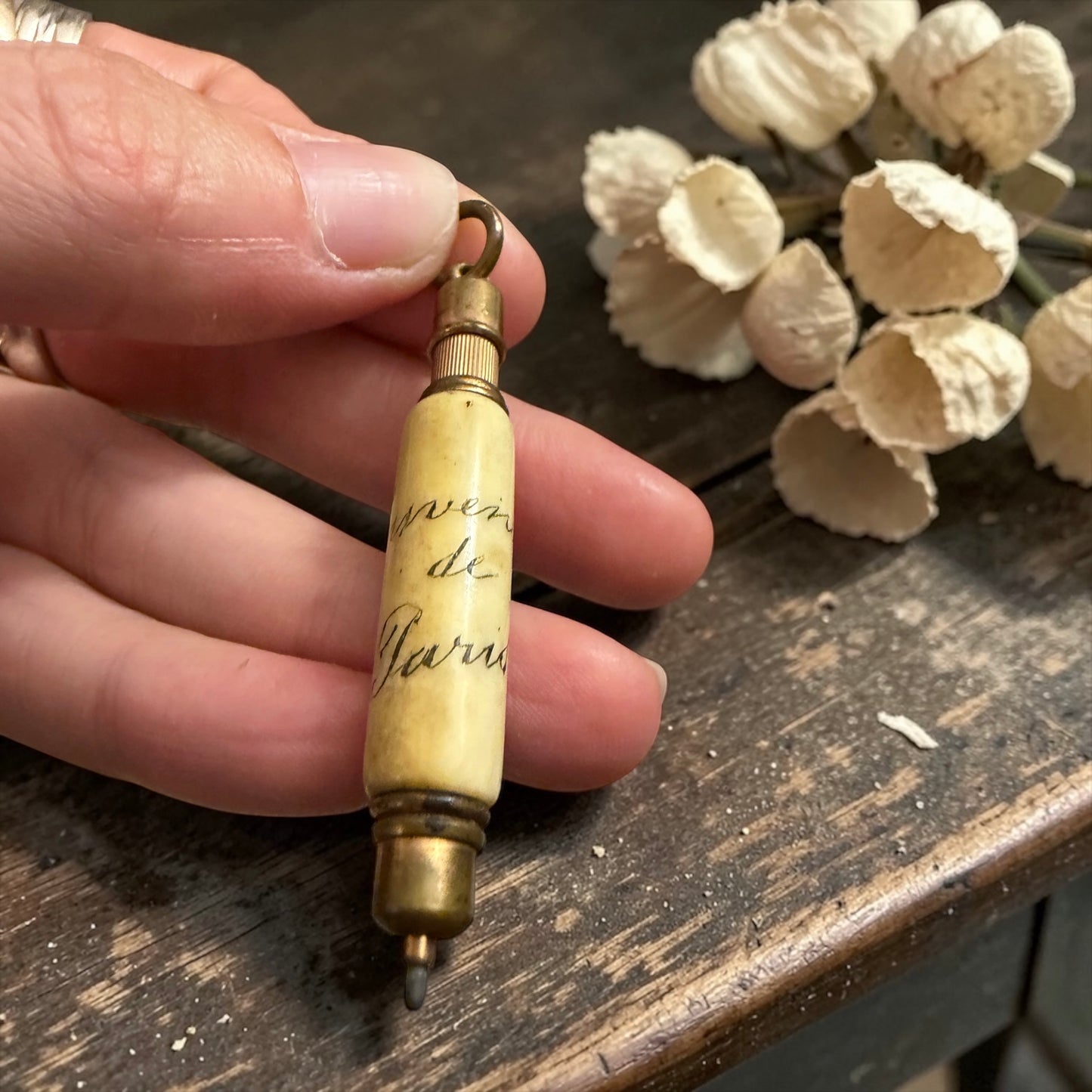 Antico Porte Crayon gioiello con matita a scorrimento da châtelaine, fine 800 primo 900, Parigi