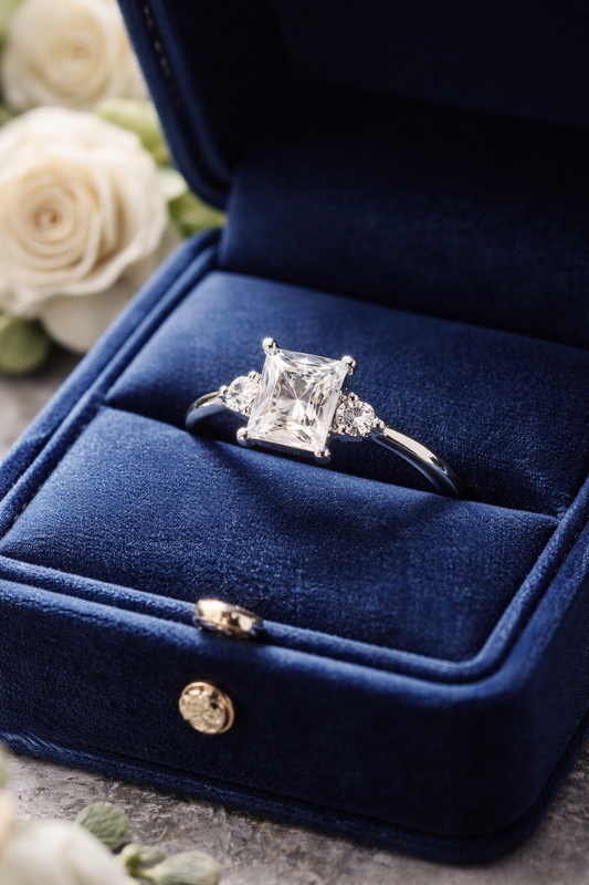 Anello trilogy in argento con zirconia cubica e taglio princess, fine ‘900