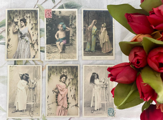 Lotto n. 6 antiche cartoline viaggiate 1904 con ritratti femminili scenici