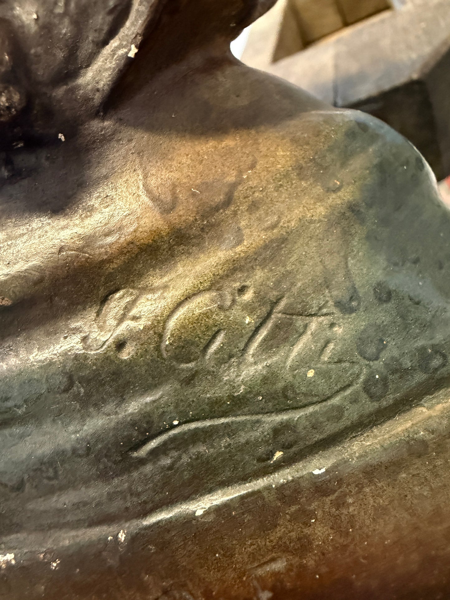 Antico busto in gesso dipinto, fine ‘800, firmato, personificazione Lorraine