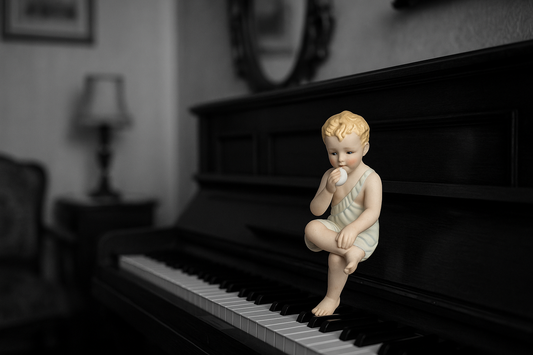 Statuina piano baby in bisquit con galletta
