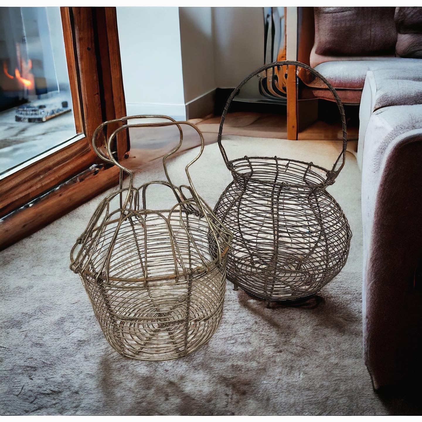 Pair of antique egg baskets