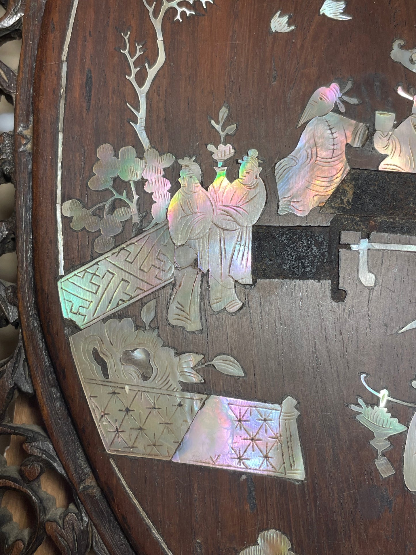 Antico pannello boiserie con intarsi di madreperla e trafori, fine ‘800 tardo Qing