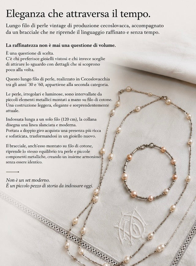 Parure sautoir collana perle 120 cm anni 50 e bracciale Boemi