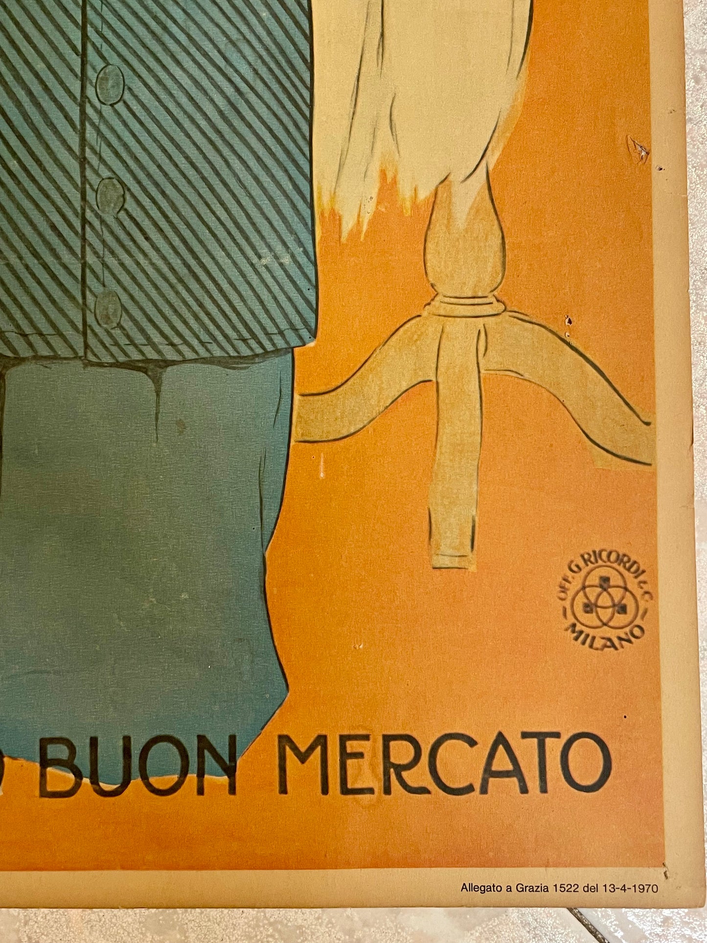 Manifesto pubblicitario liberty Confezioni MELE riedito 1970, 65 x 46 cm.