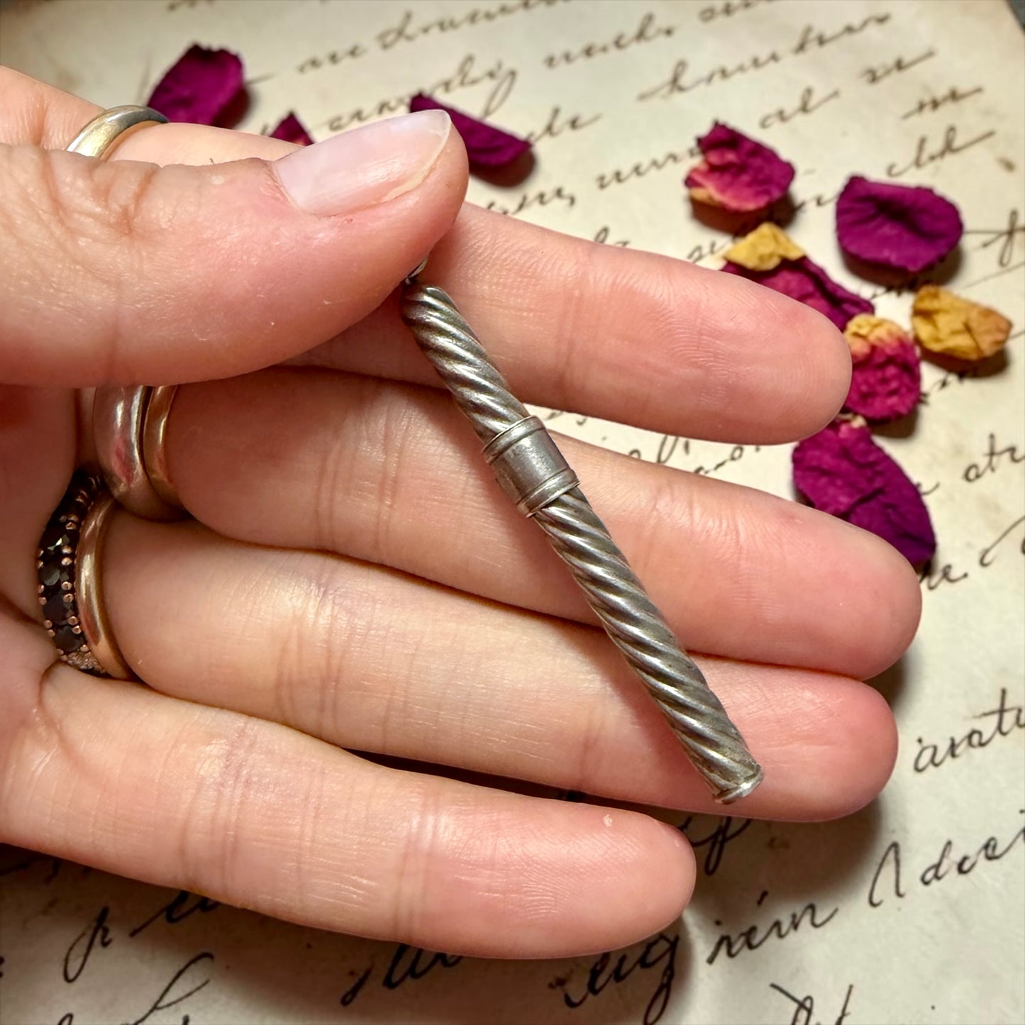 Cure-dents retrattile in argento massiccio vittoriano da Chatelaine