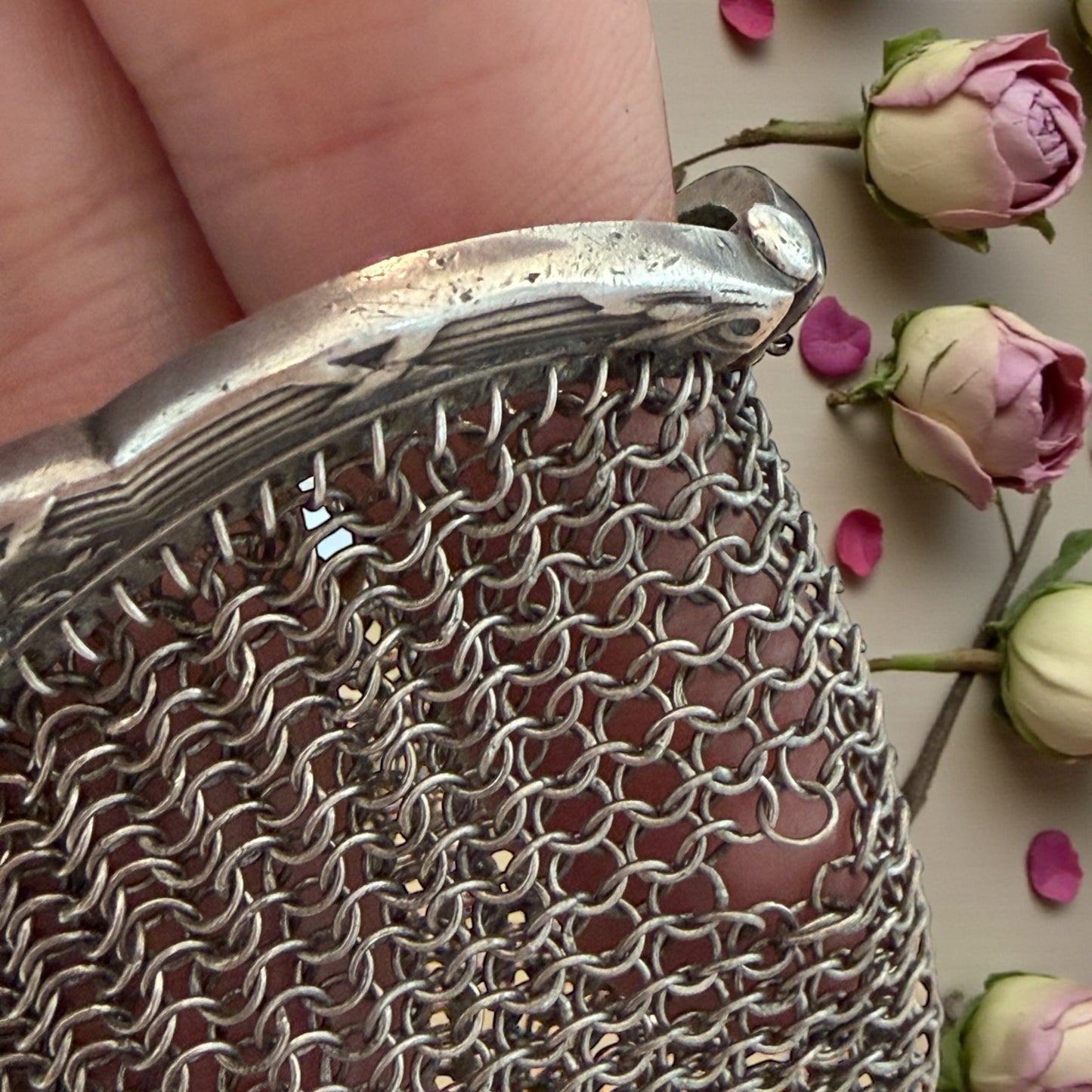 Antico portamonete borsellino da Chatelaine in argento massiccio, fine ‘800