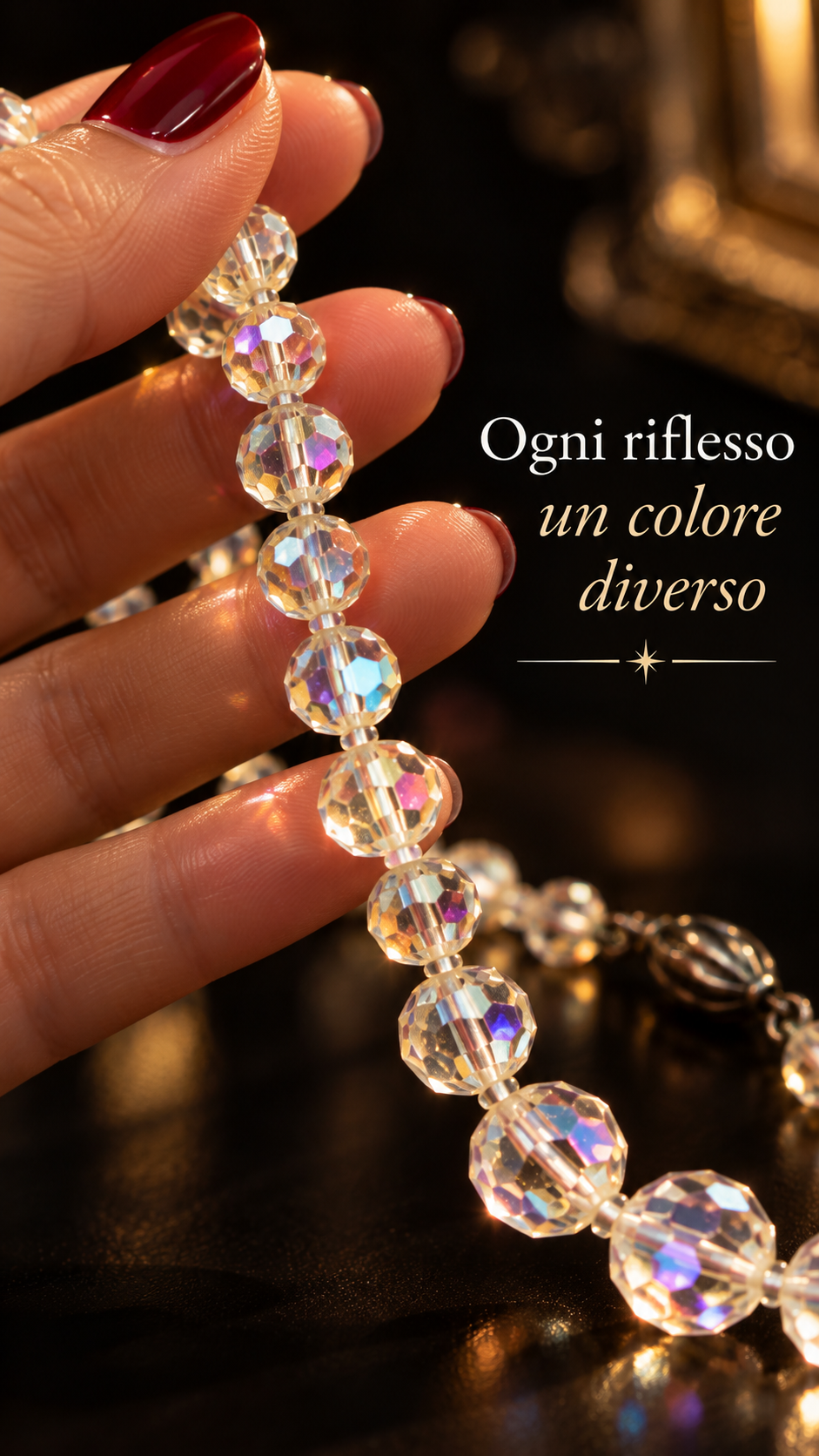Collana collier perle sfaccettate in vetro aurora Borealis e chiusura argento massiccio