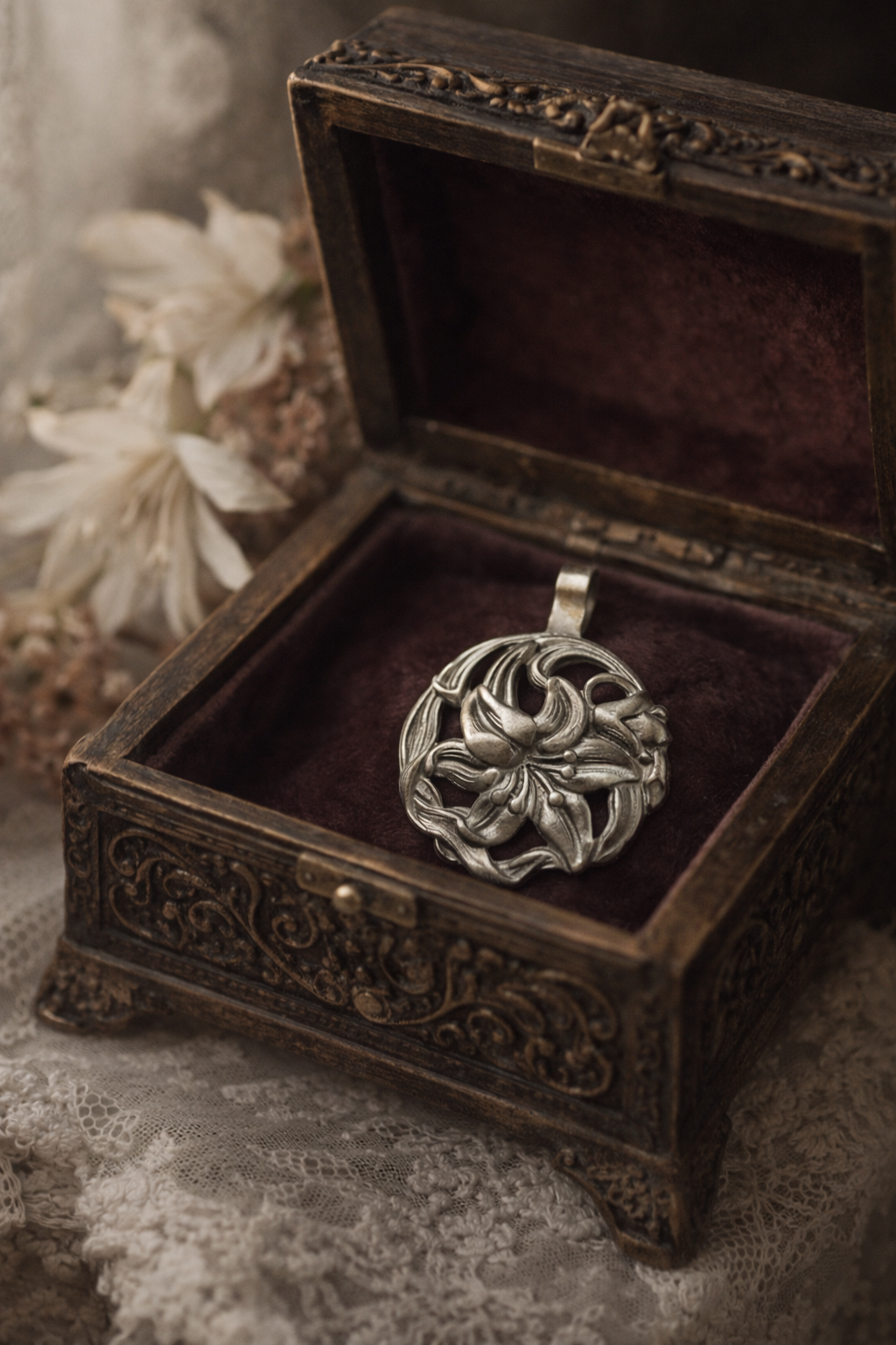 Pendente antico anni ‘30 argentato liberty a guisa di Iris