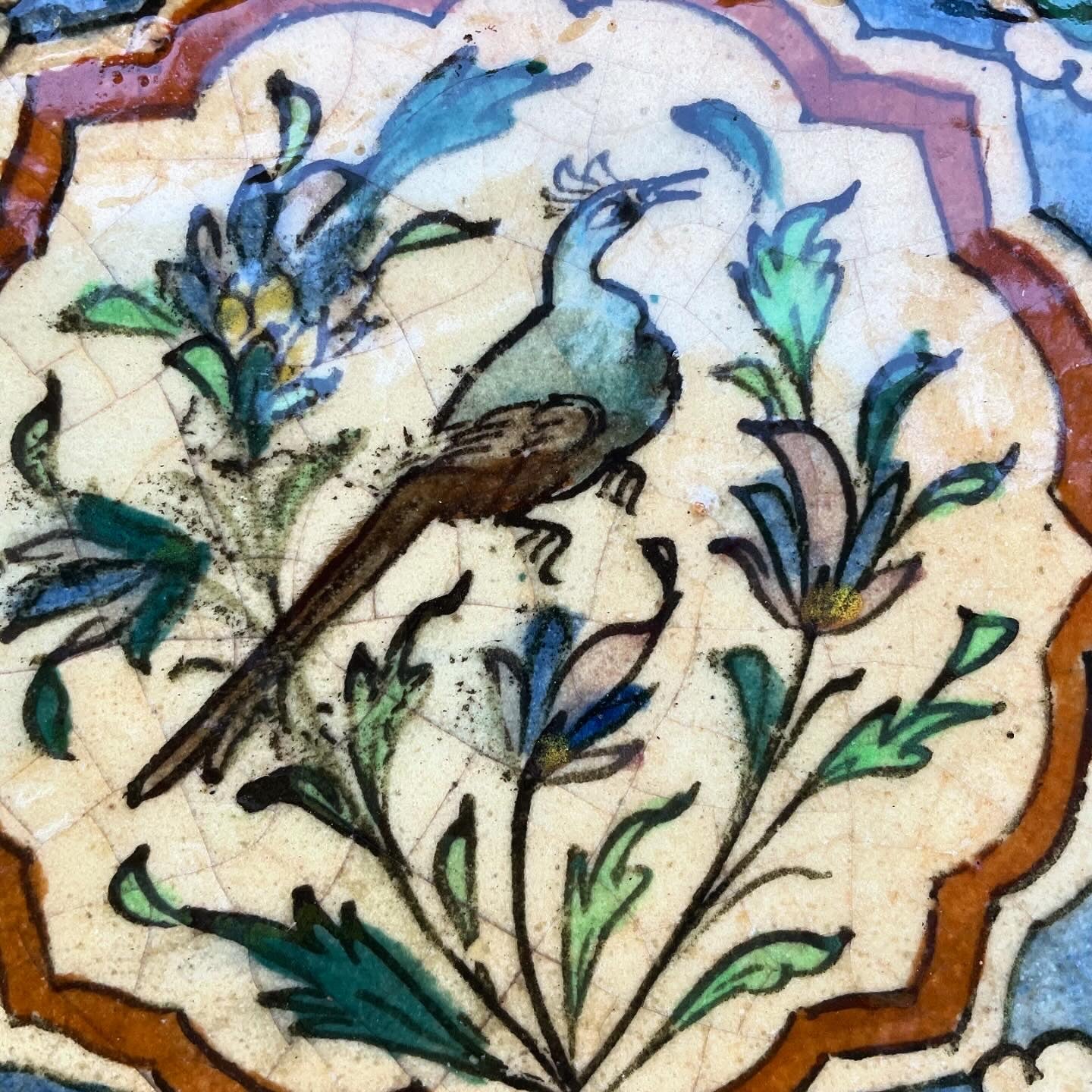 Maiolica piastrella medio orientale XIX secolo