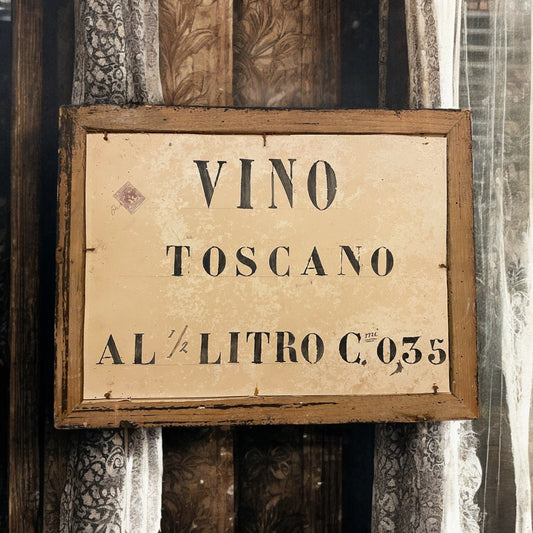 Quadro bifronte - stampa sacra ed insegna vino con marca da bollo, 1890 - 1910