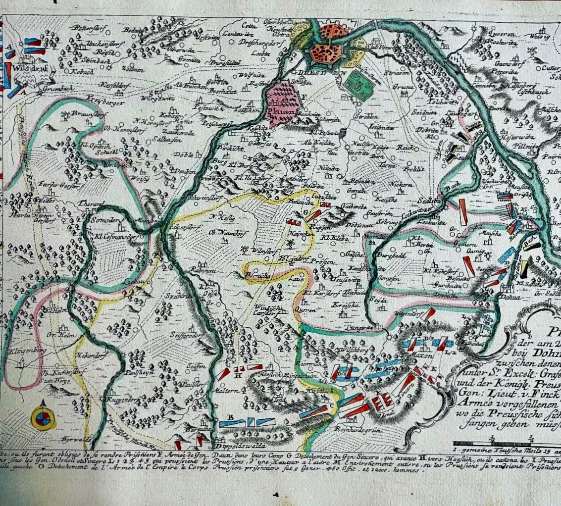Corpus n. 5 mappe militari Georg Kilian, settecentesche, Guerra dei Sette Anni