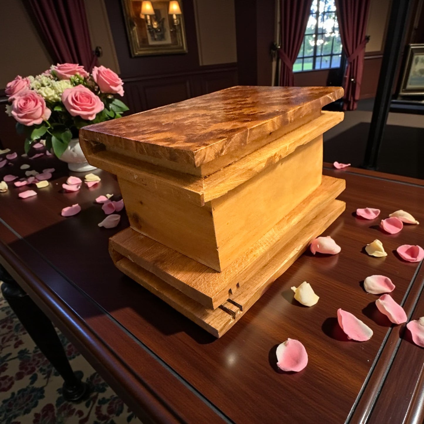 Scatola vintage ad apertura segreta in quattro passaggi, scomparto nascosto per la chiave