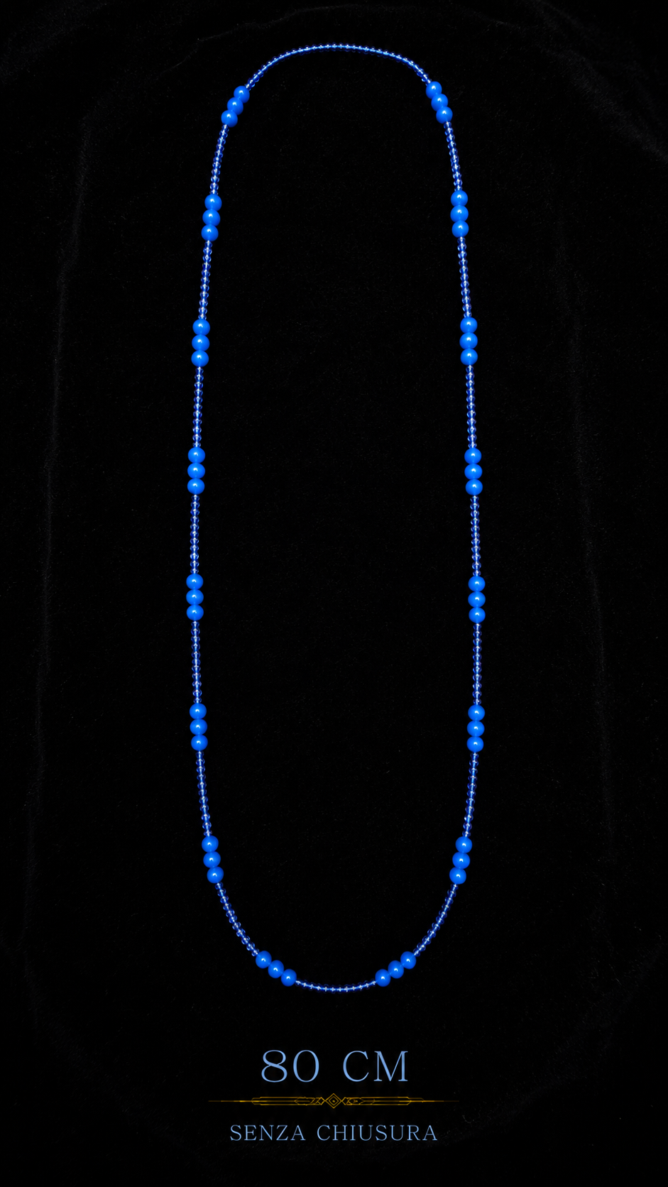 Collana jazz age blu elettrico anni 20-30 americana reinfilata