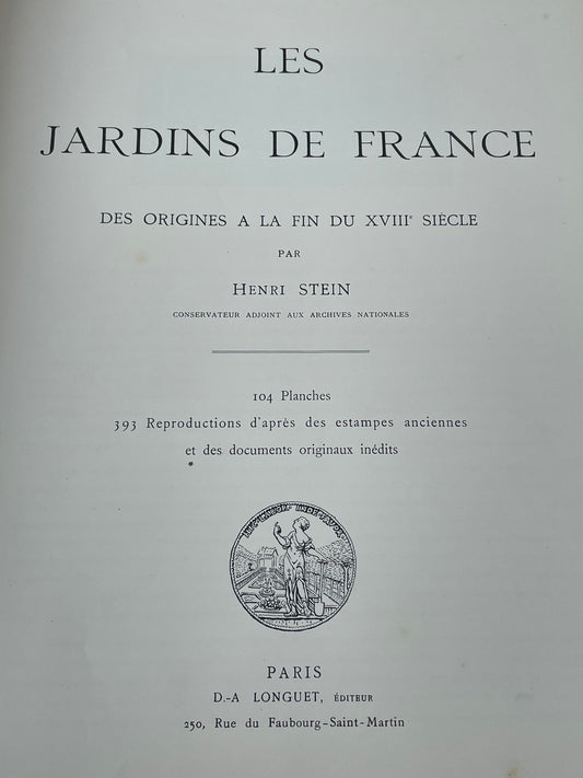 Opera completa Les jardins de France dedica dell’autore 1913 libro antico e raro