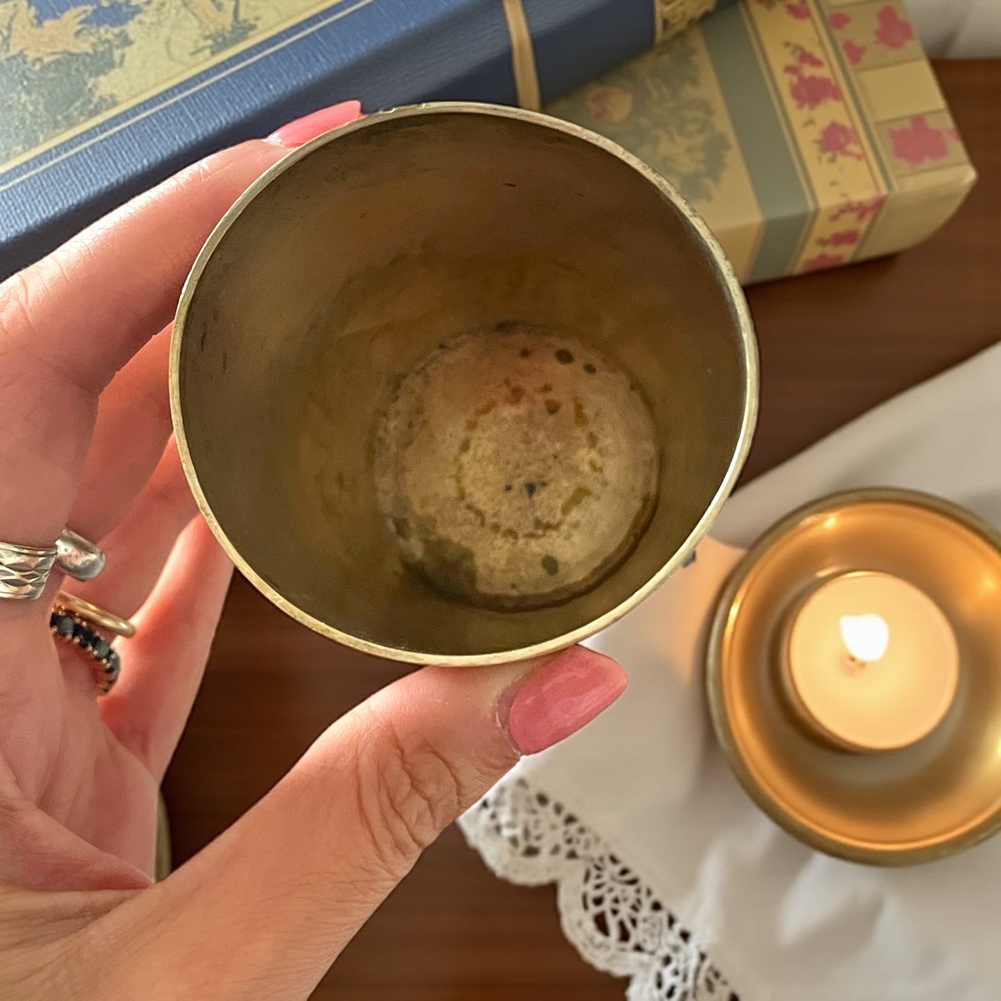 Antico bicchiere da camera argentato con monogramma CC, belle époque