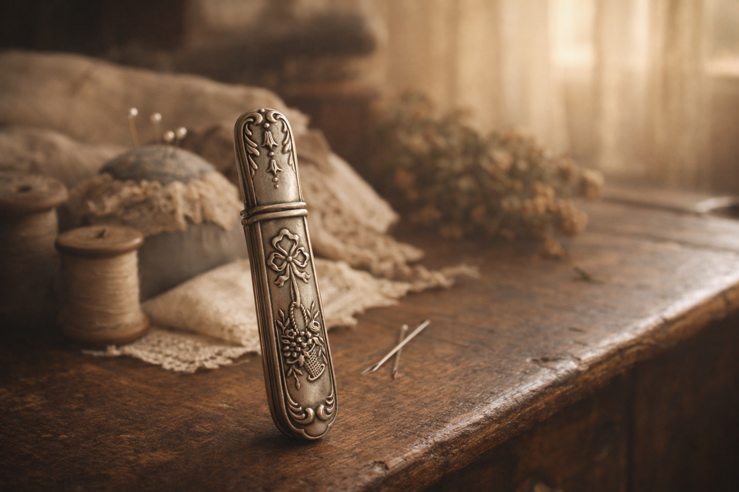 Porta aghi in argento testato fine ‘800 primo ‘900, decorazione Liberty