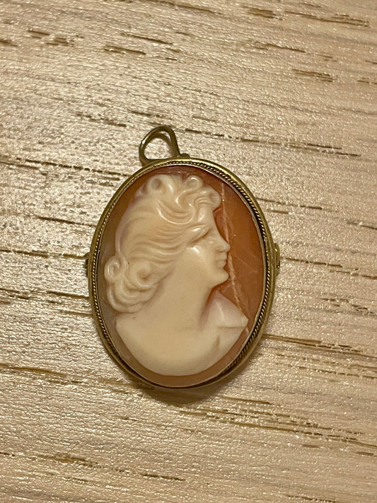 Cammeo antico anni ‘30, ciondolo e spilla, argento titolo 800