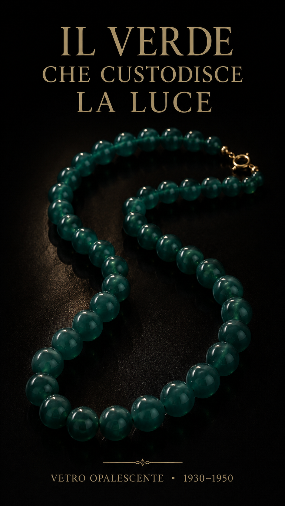 Collana perle in vetro verde opalescente anni ‘30-‘50