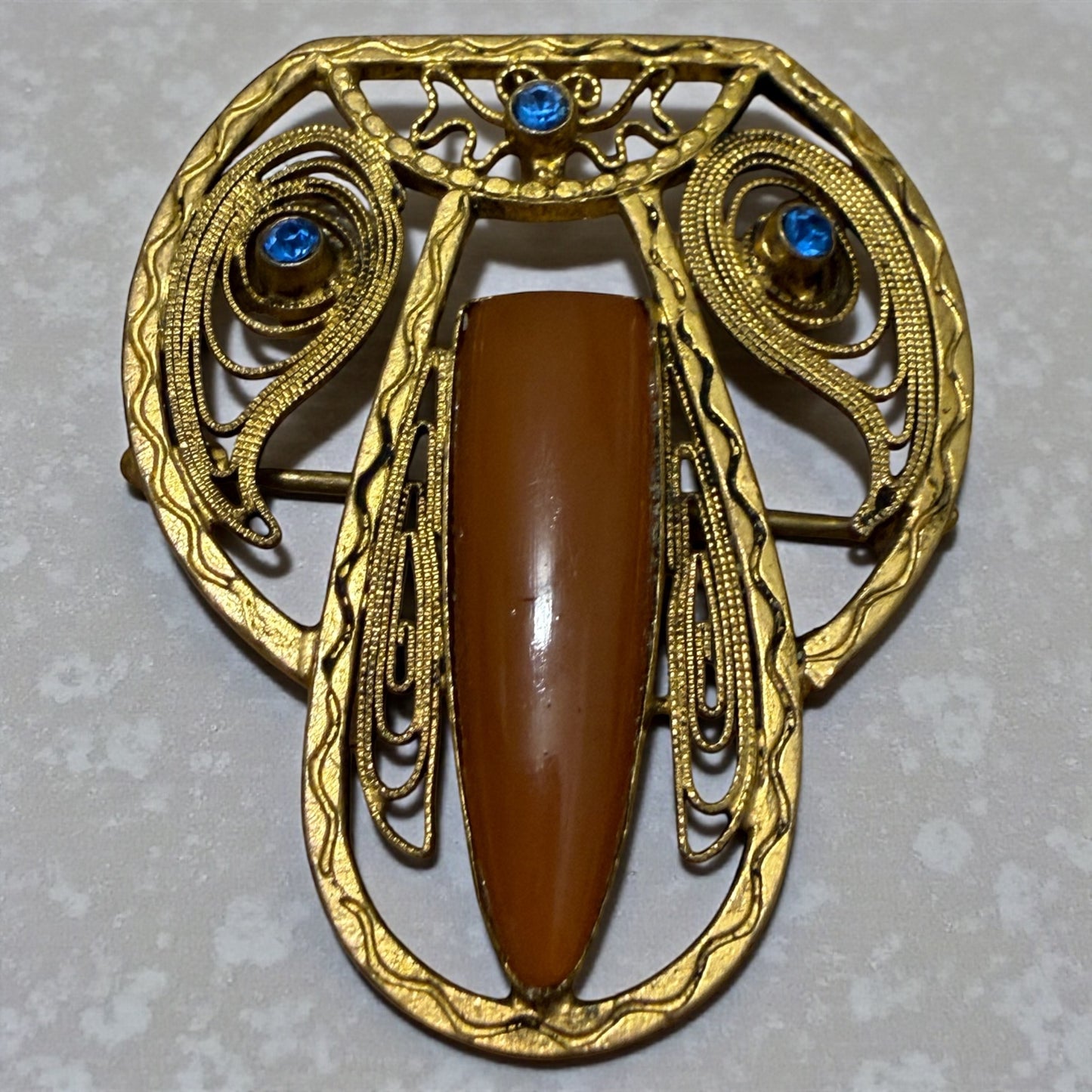 Spilla / pendente liberty in filigrana con cornalina e strass, ca anni ‘20