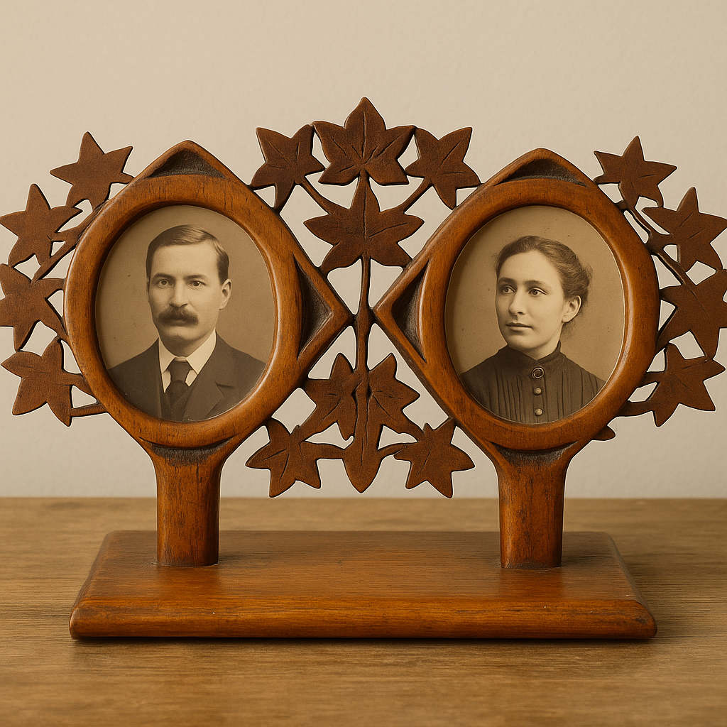 Cornice antica fine ‘800 in legno motivo fitomorfo con vetri originali, area alpina