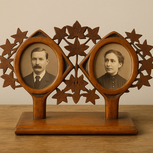 Cornice antica fine ‘800 in legno motivo fitomorfo con vetri originali, area alpina