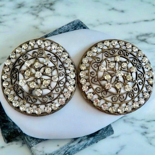 Fibbie gioiello da scarpe anni ‘30-‘50 in filigrana con strass