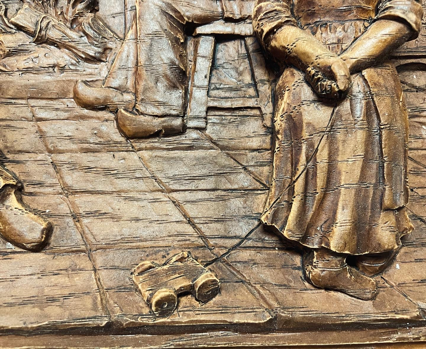 French wooden bas-relief interior scene