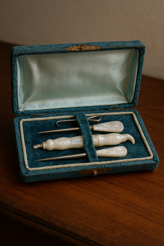 Cofanetto set cucito da viaggio vittoriano in madreperla