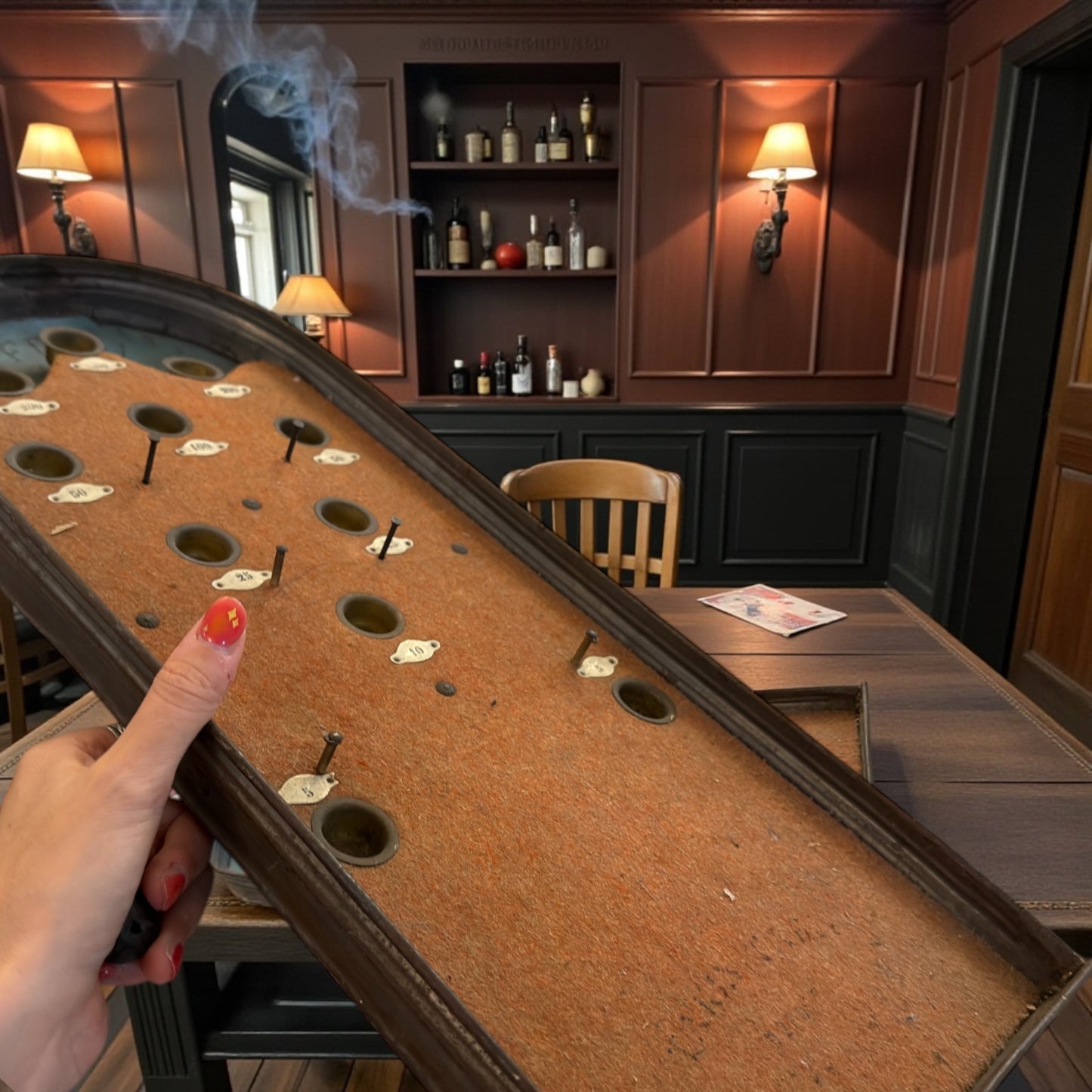 Antico jeu de bagatelle variante Culbuto con sfera e “pallina pesata” ovale