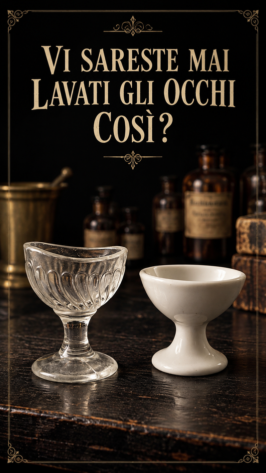 Coppia di Lavaocchi antichi, ceramica e vetro, strumenti medicali d’epoca