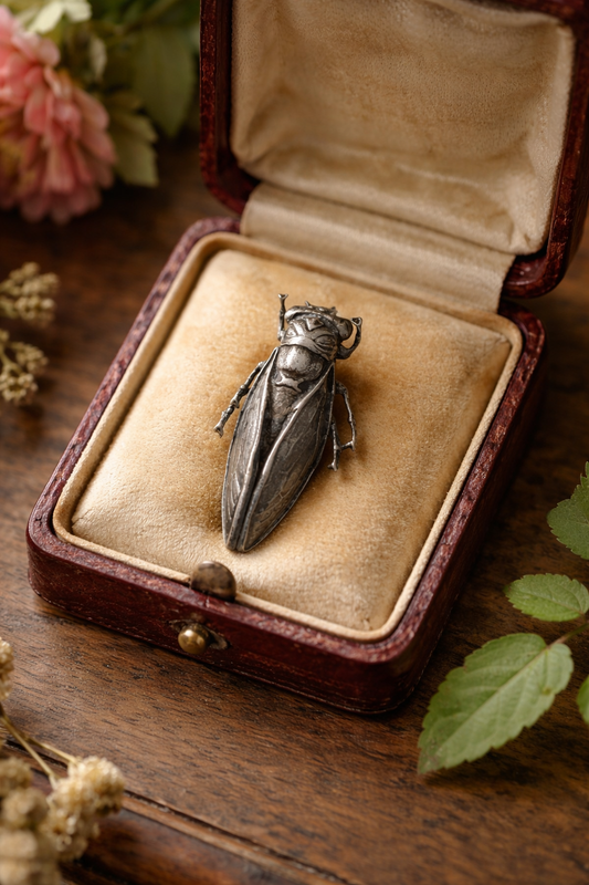 Spilla in argento liberty a guisa di piccola cicala, fine ‘800 - primo ‘900