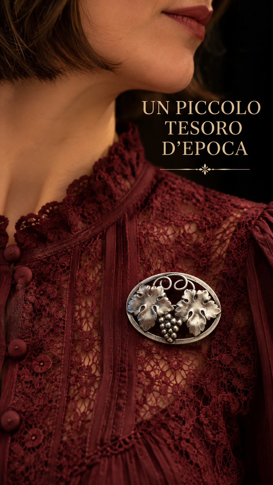 Spilla antica con vite e tralci in argento 830, primi ‘900 scandinava