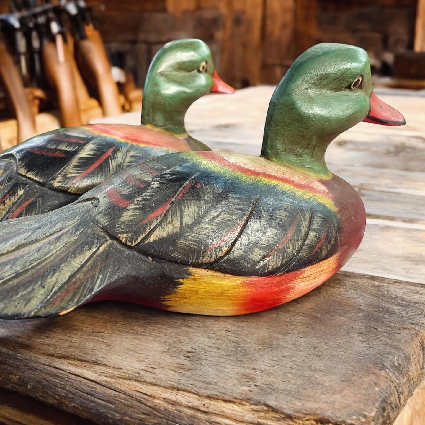 Pair of wooden ducks