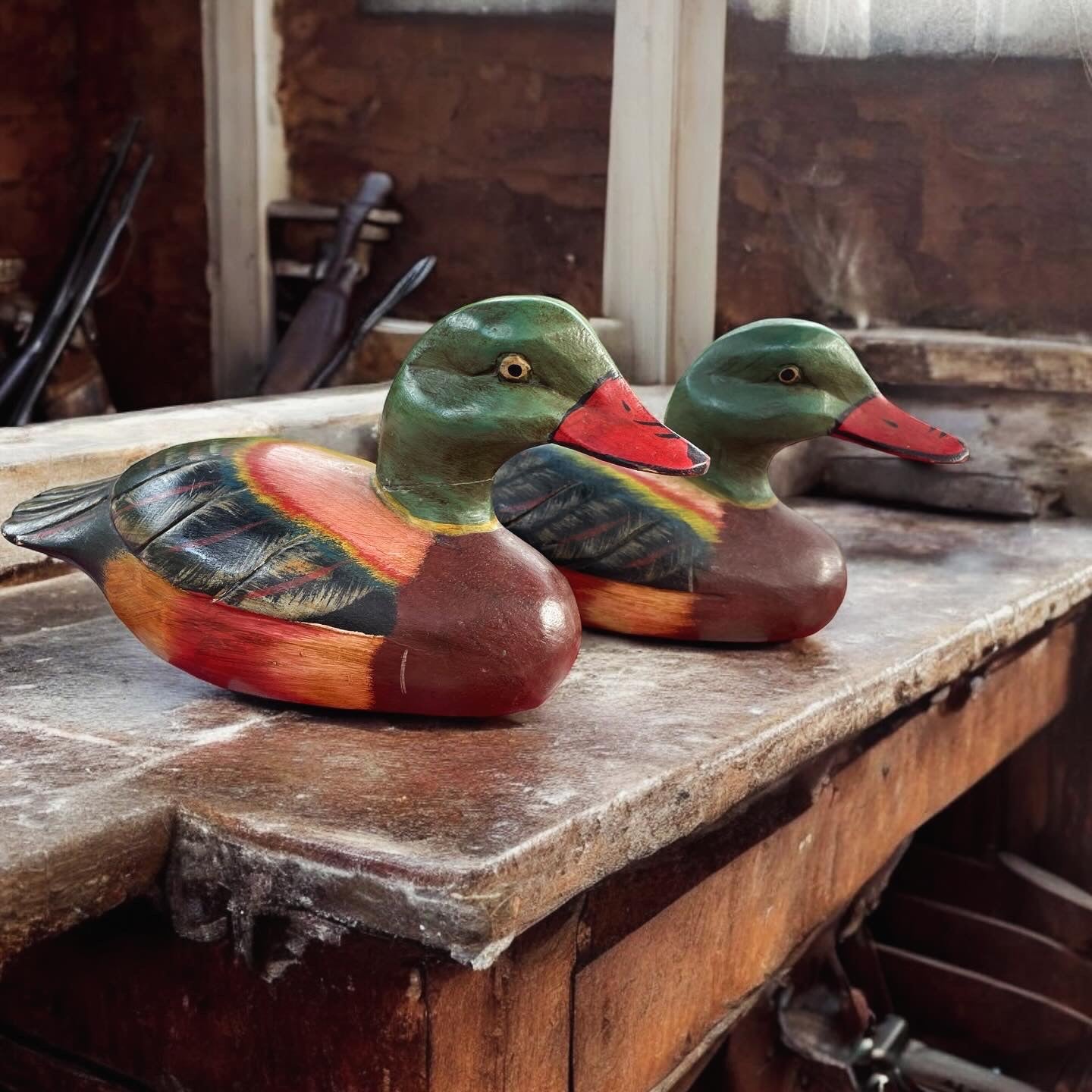 Pair of wooden ducks