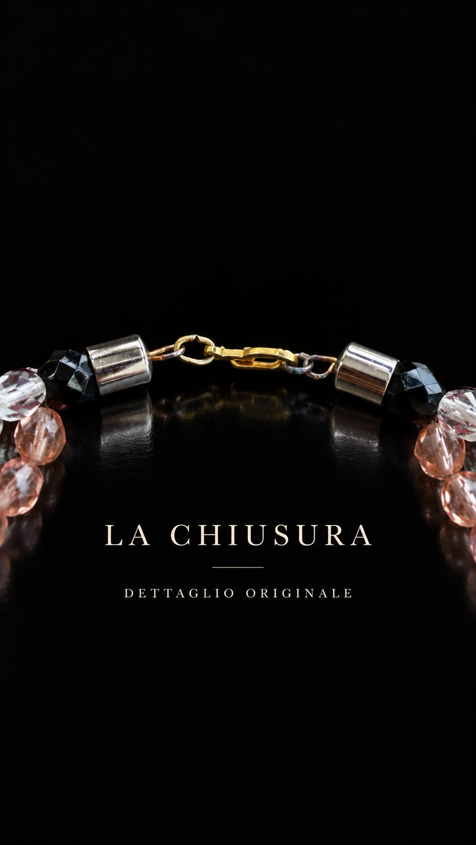 Collana architettonica a tre fili di perle di vetro sfaccettato rosa, rosso granato e trasparente