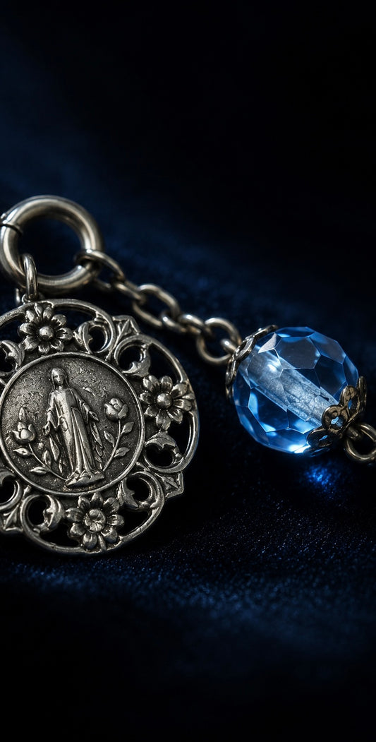 Antico bracciale rosario devozionale Mariano argento e perle, anni 30