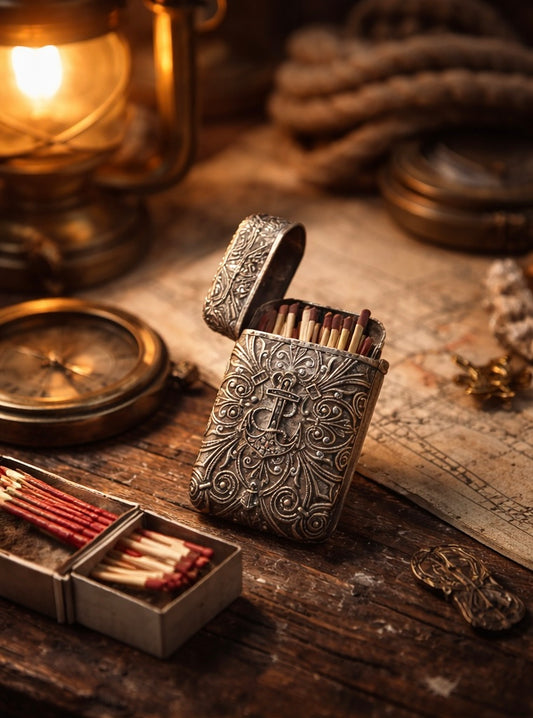 Vesta case placcato argento con punzone, tema marinaro con ancora, ca fine ‘800