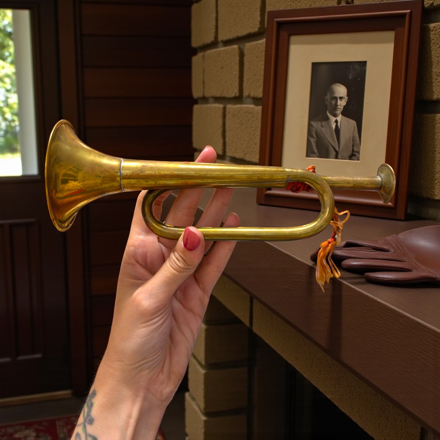 Vecchia tromba da richiamo 23 cm in ottone