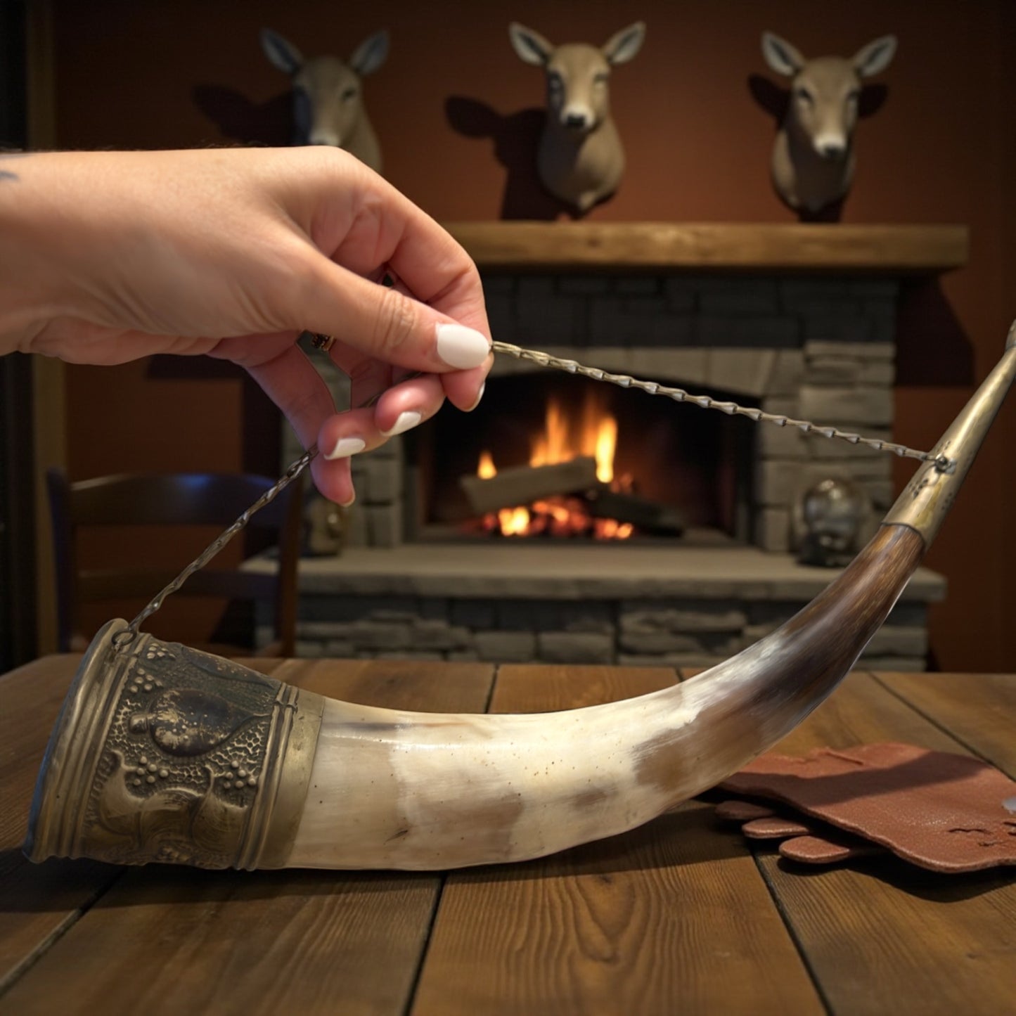 Corno da richiamo autentico con ancia a guisa di becco e catenella