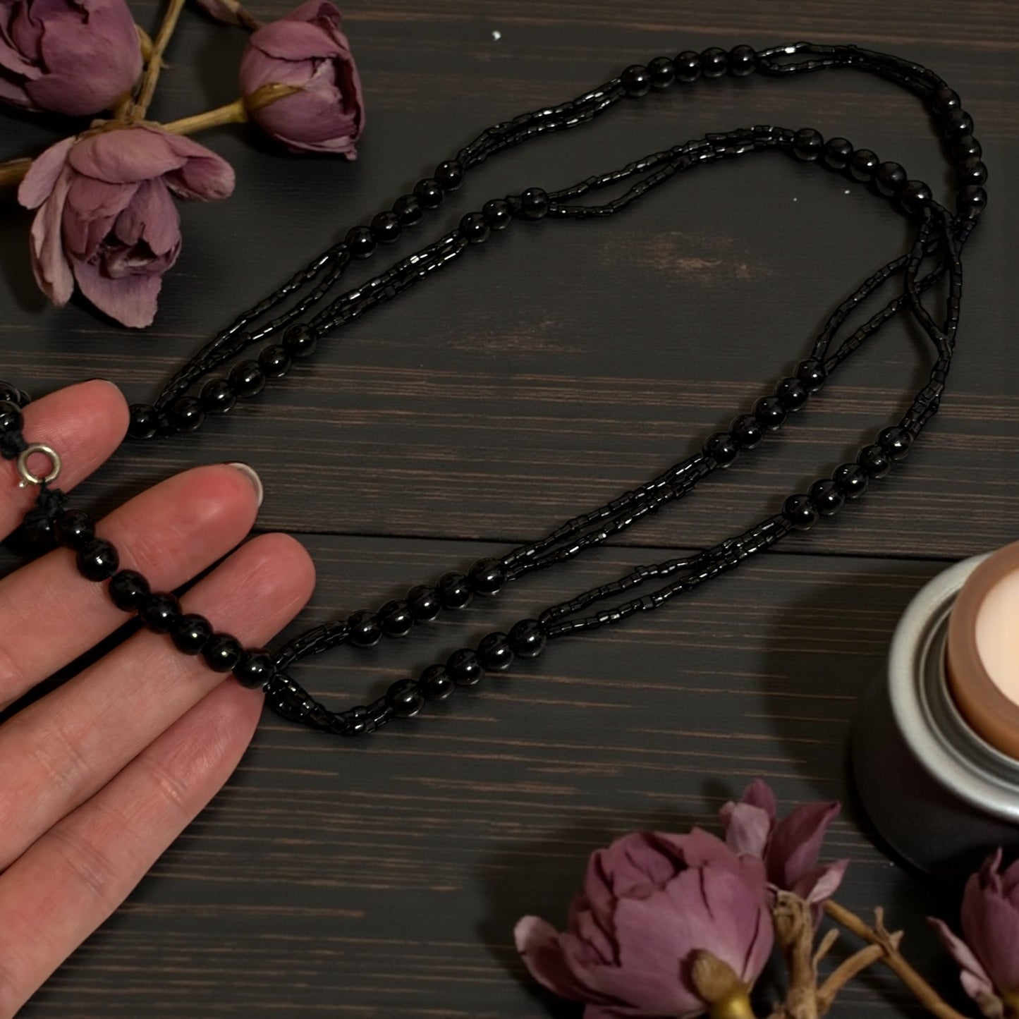 Collana da lutto primo ‘900 in autentico Jet giaietto a doppio filo