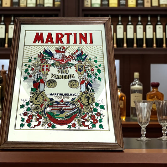 Specchio pubblicitario Martini vintage anni ‘70 in cornice